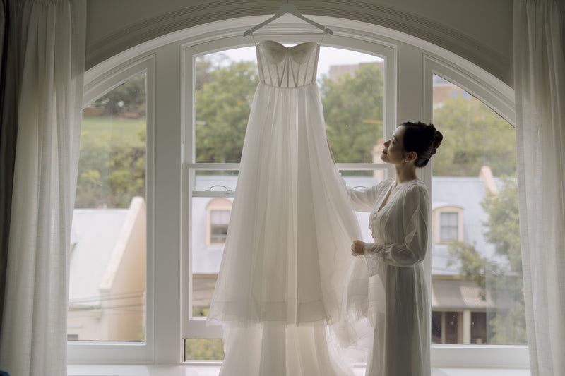 Real bride Hyeju marries in custom Leandra gown